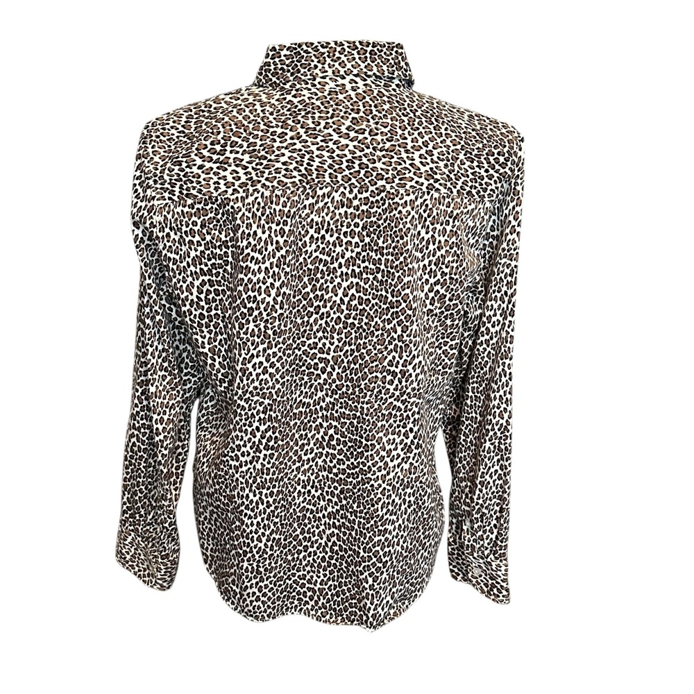 Talbots Petites Leopard Print Button Down Shirt Brown Cotton Stretch Size 14P‎ - Picture 2 of 9